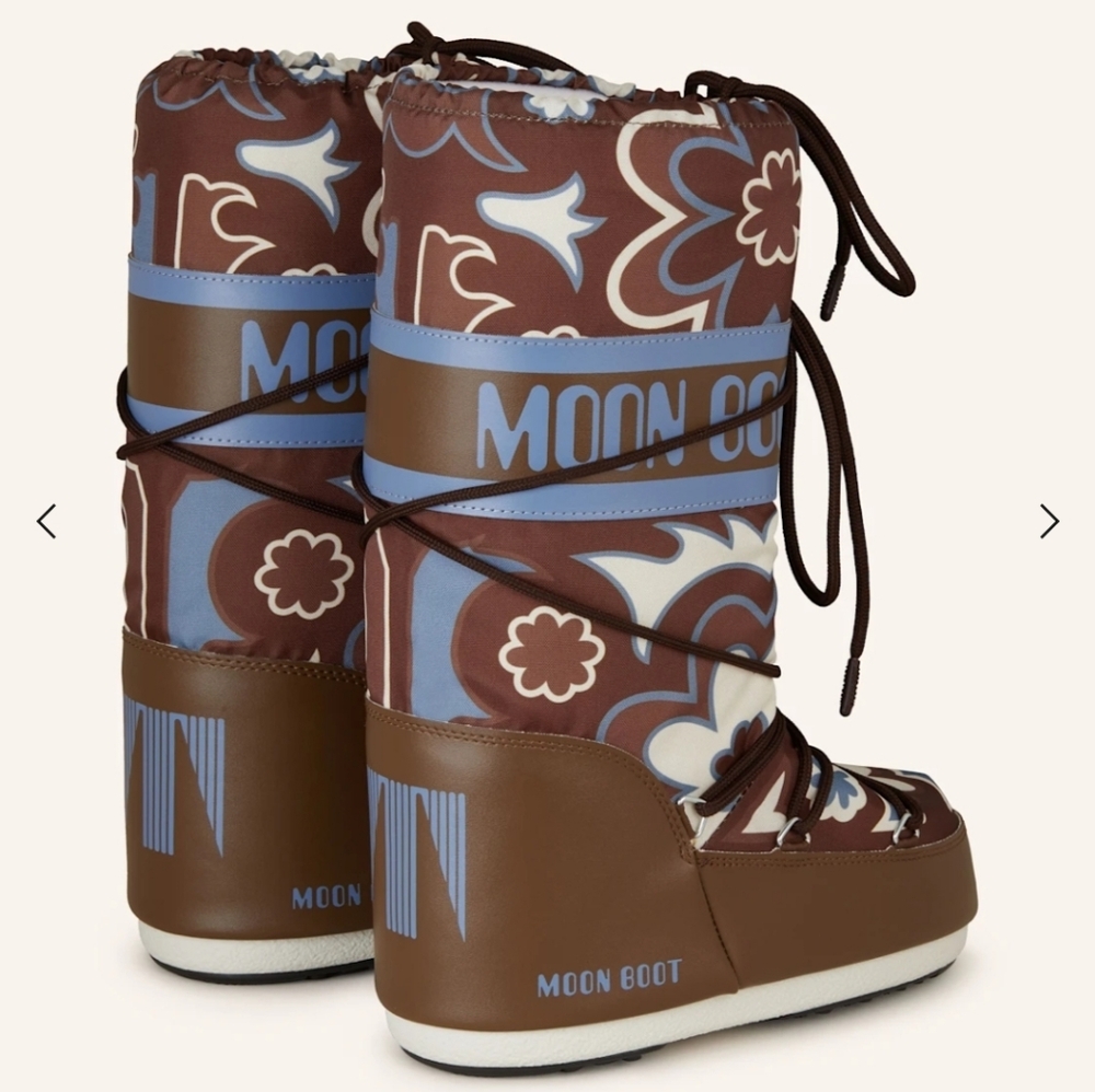 Moon Boot Icon Flower Moon Boots Floral Boots Brown White Blue Flowers - Picture 10 of 16